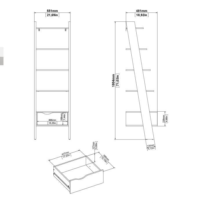 Oslo Leaning Bookcase 1 Drawer in White and Oak FSC Mix 70 % NC-COC-060652 - UK