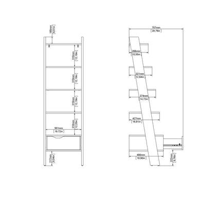 Oslo Leaning Bookcase 1 Drawer in White and Oak FSC Mix 70 % NC-COC-060652 - UK