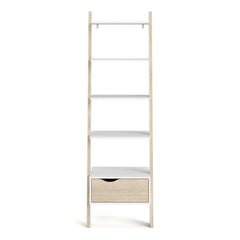 Oslo Leaning Bookcase 1 Drawer in White and Oak FSC Mix 70 % NC-COC-060652 - UK