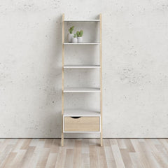Oslo Leaning Bookcase 1 Drawer in White and Oak FSC Mix 70 % NC-COC-060652 - UK