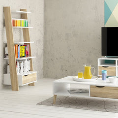 Oslo Leaning Bookcase 1 Drawer in White and Oak FSC Mix 70 % NC-COC-060652 - UK