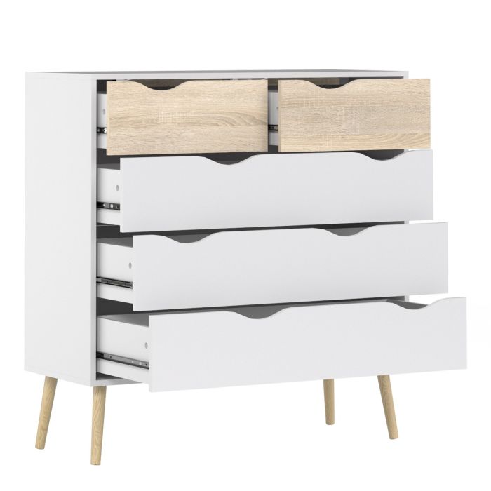 Oslo Package - Bedside 1 Drawer + Chest of 5 Drawers (2+3) + Wardrobe 3 Doors 3 Drawers in White and Oak - UK