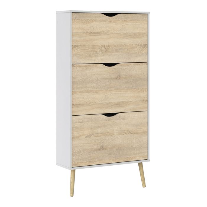 Oslo Shoe Cabinet 3 Drawers in White and Oak - UK