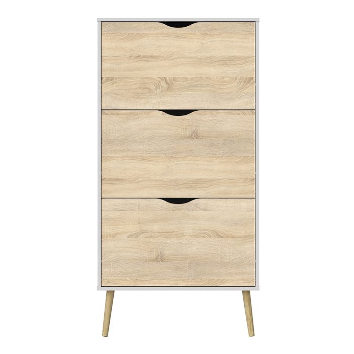 Oslo Shoe Cabinet 3 Drawers in White and Oak - UK