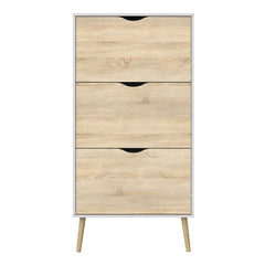 Oslo Shoe Cabinet 3 Drawers in White and Oak - UK