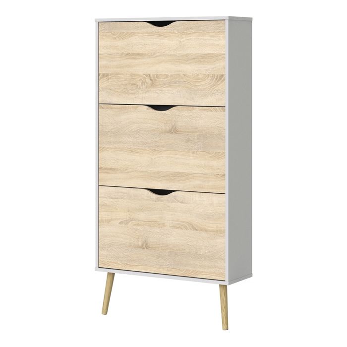 Oslo Shoe Cabinet 3 Drawers in White and Oak - UK