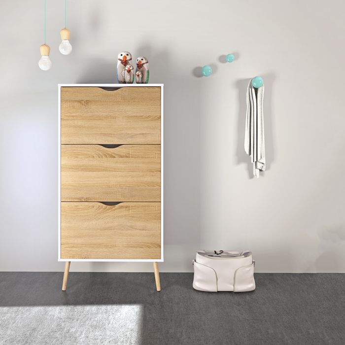 Oslo Shoe Cabinet 3 Drawers in White and Oak - UK