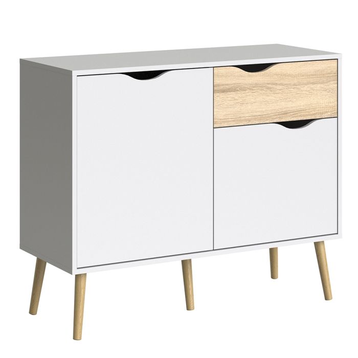 Oslo Small Sideboard with 1 Drawer 2 Doors in White and Oak - UK