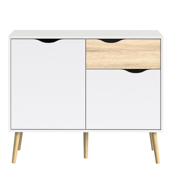 Oslo Small Sideboard with 1 Drawer 2 Doors in White and Oak - UK