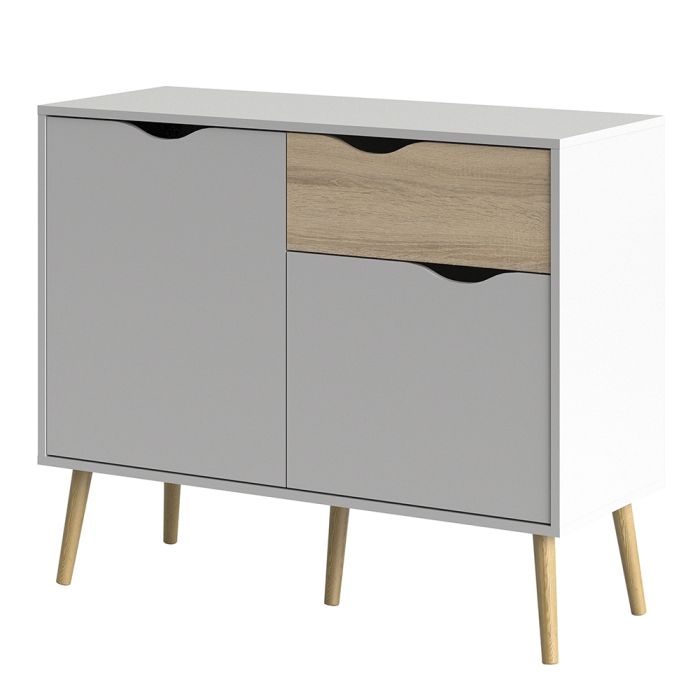 Oslo Small Sideboard with 1 Drawer 2 Doors in White and Oak - UK