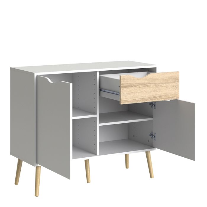 Oslo Small Sideboard with 1 Drawer 2 Doors in White and Oak - UK