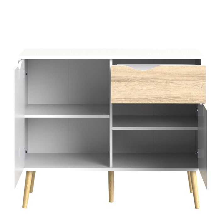 Oslo Small Sideboard with 1 Drawer 2 Doors in White and Oak - UK