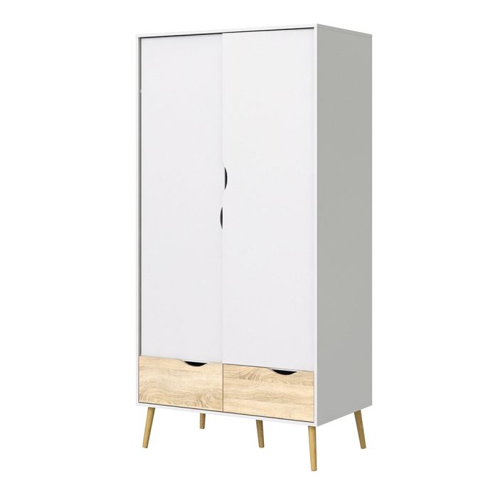 Oslo Wardrobe 2 Doors 2 Drawers in White and Oak - UK