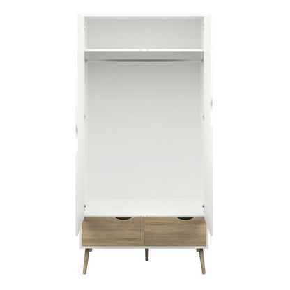 Oslo Wardrobe 2 Doors 2 Drawers in White and Oak - UK