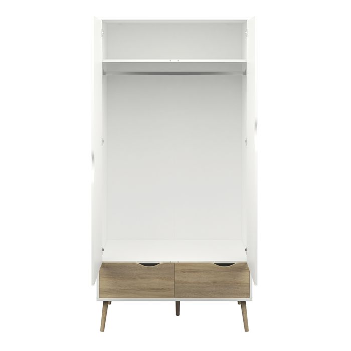 Oslo Wardrobe 2 Doors 2 Drawers in White and Oak - UK