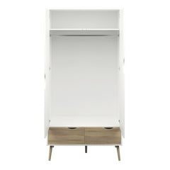 Oslo Wardrobe 2 Doors 2 Drawers in White and Oak - UK