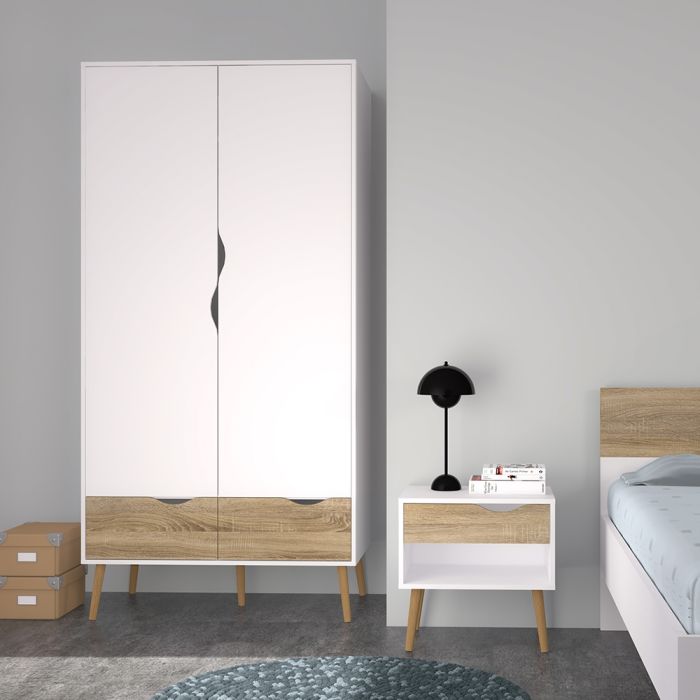 Oslo Wardrobe 2 Doors 2 Drawers in White and Oak - UK