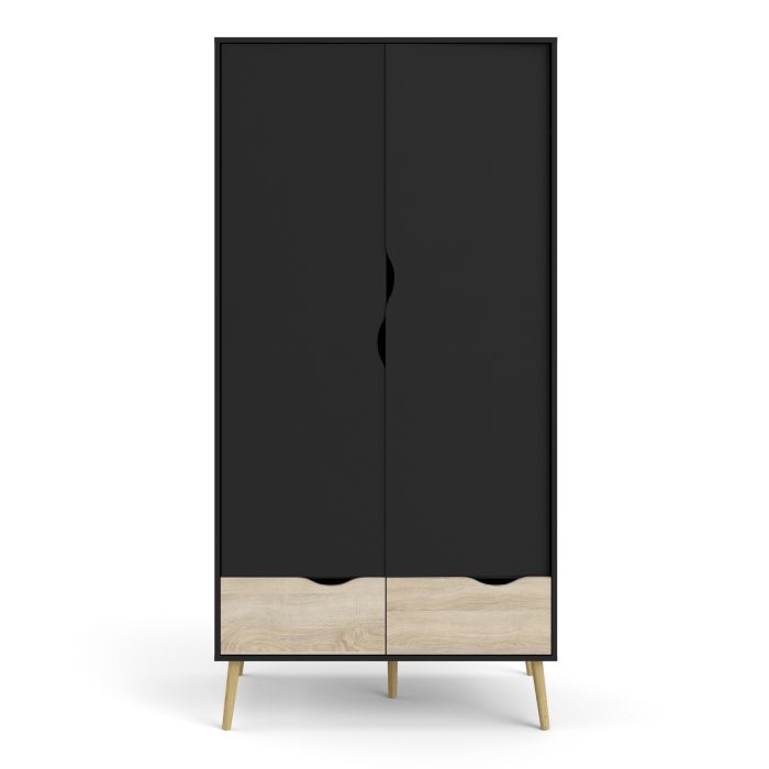 Oslo Wardrobe with 2 Doors 2 Drawers in Black and Oak - UK