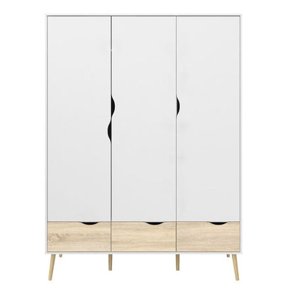 Oslo Wardrobe with 3 Doors 3 Drawers in White and Oak - UK