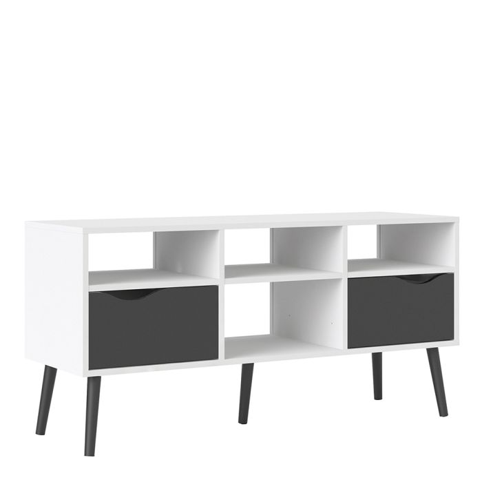 Oslo Wide TV Unit with 2 Drawers 4 Shelves in White and Black Matt - UK