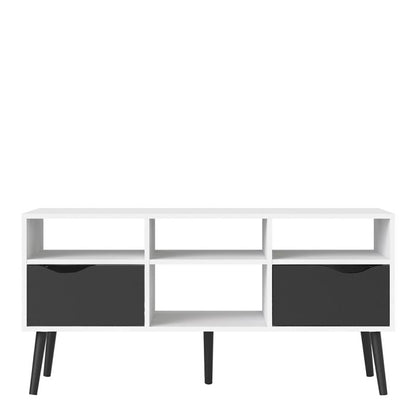 Oslo Wide TV Unit with 2 Drawers 4 Shelves in White and Black Matt - UK