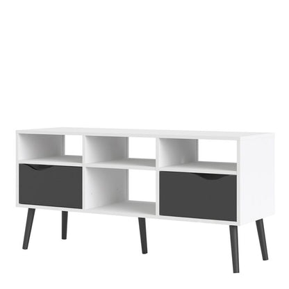 Oslo Wide TV Unit with 2 Drawers 4 Shelves in White and Black Matt - UK