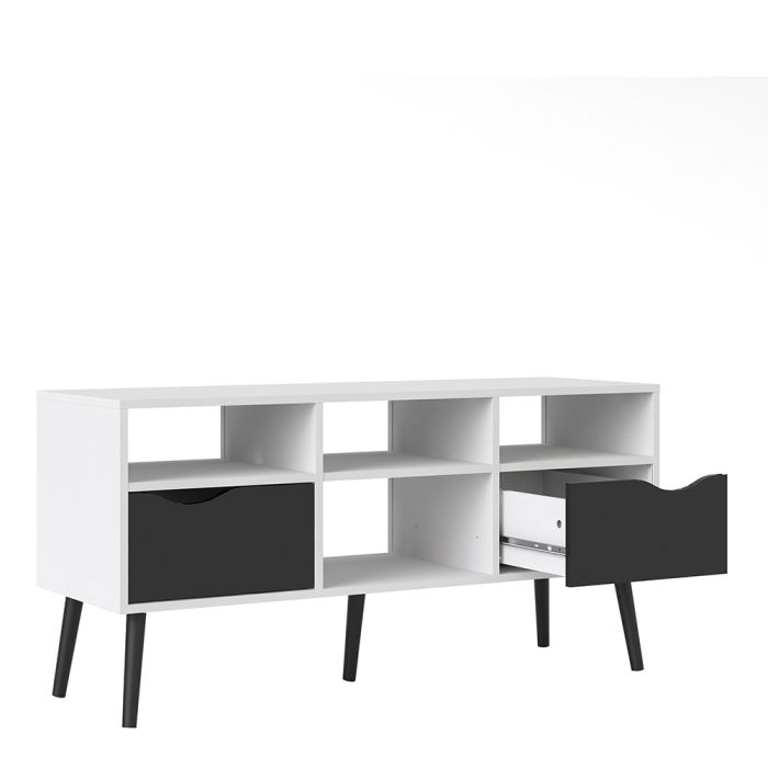 Oslo Wide TV Unit with 2 Drawers 4 Shelves in White and Black Matt - UK