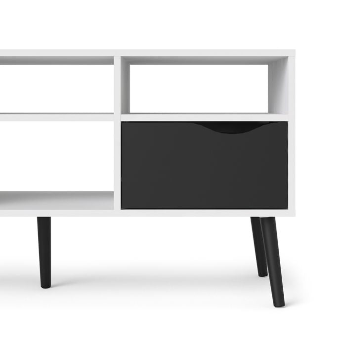Oslo Wide TV Unit with 2 Drawers 4 Shelves in White and Black Matt - UK