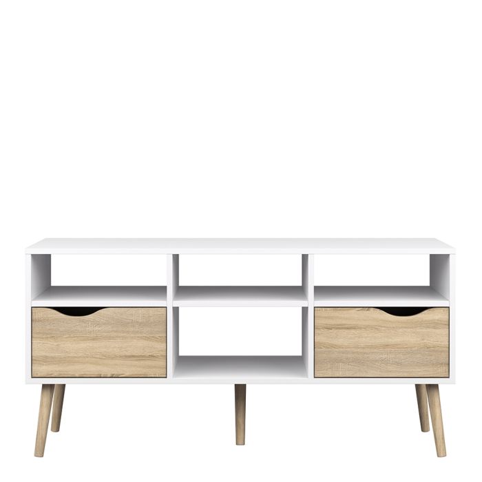 Oslo Wide TV Unit with 2 Drawers 4 Shelves in White and Oak - UK