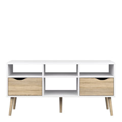 Oslo Wide TV Unit with 2 Drawers 4 Shelves in White and Oak - UK