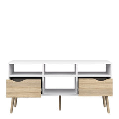 Oslo Wide TV Unit with 2 Drawers 4 Shelves in White and Oak - UK