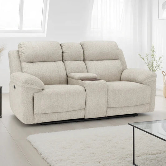 Owen Electric Recliner Sofa In Beige Fabric 2 Seater with Wireless Charging