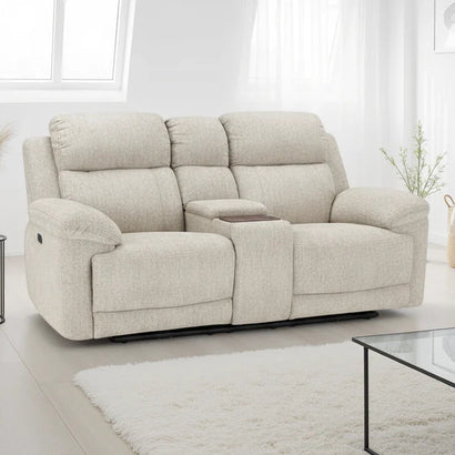 Owen Electric Recliner Sofa In Beige Fabric 2 Seater with Wireless Charging