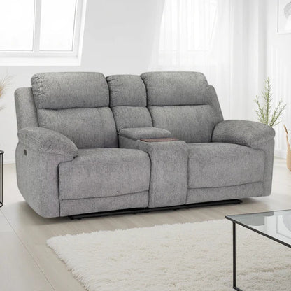 Owen Electric Recliner Sofa In Grey Fabric 2 Seater with Wireless Charging