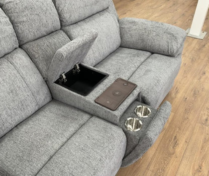 Owen Electric Recliner Sofa In Grey Fabric 2 Seater with Wireless Charging - Furniture One Shop