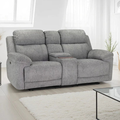 Owen Electric Recliner Sofa In Grey Fabric 2 Seater with Wireless Charging