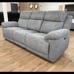 Owen Electric Recliner Sofa In Grey Fabric 3 Seater with Wireless Charging & Console