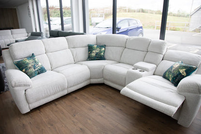 Owen Fabric Electric Recliner Corner Sofa In Beige