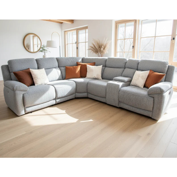 Owen Fabric Electric Recliner Corner Sofa In Grey