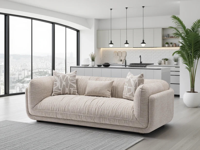 Oxford 3 Seater Fabric Sofa in Beige