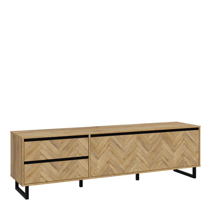 Nikomedes TV Unit  in Spica Oak/Matt Black/Bartex Oak