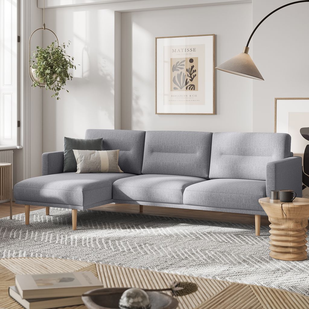 Larvik Chaise longue Sofa  (LH) - Grey, Oak Legs