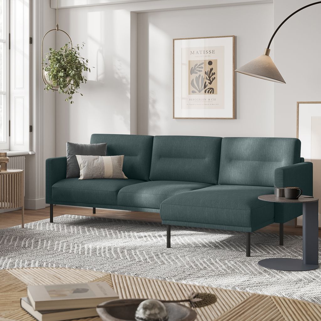 Larvik Chaise longue Sofa (RH) - Dark Green, Black Legs