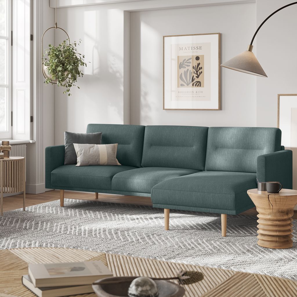 Larvik Chaise longue Sofa (RH) - Dark Green, Oak Legs