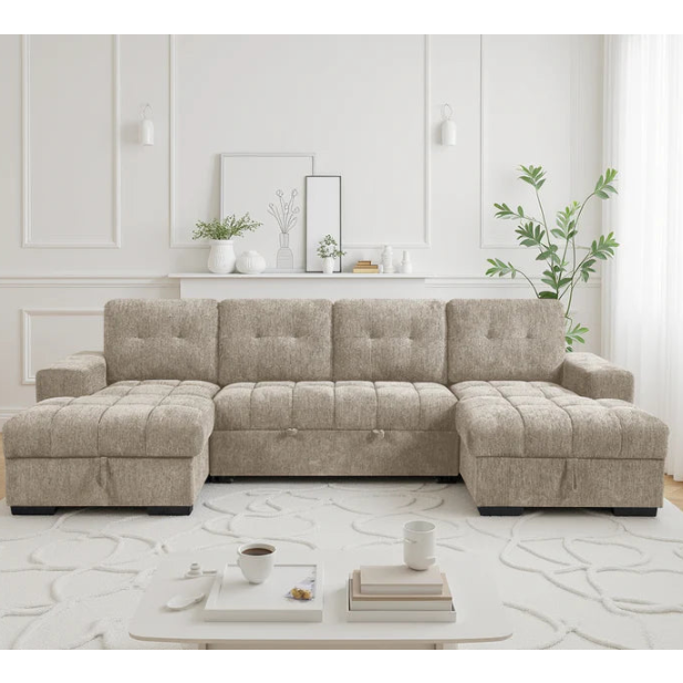 Palermo Sofabed Beige U-Shape Large Corner Sofa Bed With Storage
