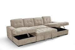 Palermo Sofabed Beige U-Shape Large Corner Sofa Bed With Storage
