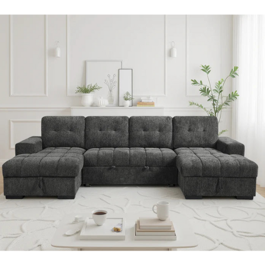 Palermo Sofabed Grey U-Shape Large Corner Sofa Bed With Storage