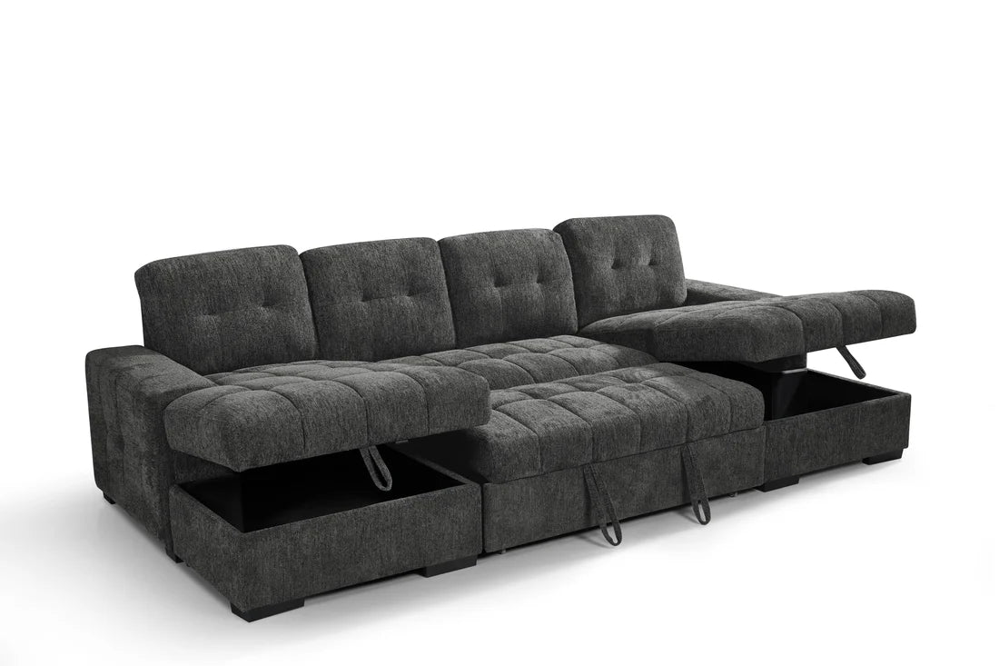 Palermo Sofabed Grey U-Shape Large Corner Sofa Bed With Storage - Furniture One Shop
