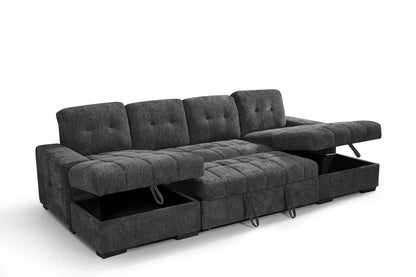 Palermo Sofabed Grey U-Shape Large Corner Sofa Bed With Storage - Furniture One Shop