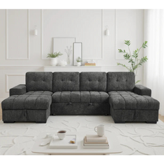 Palermo Sofabed Grey U-Shape Large Corner Sofa Bed With Storage